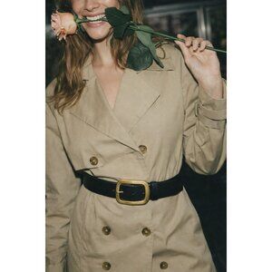 Anthropologie Black Leather Belt Gold Buckle Size 1X Classic Wide Waist Belt